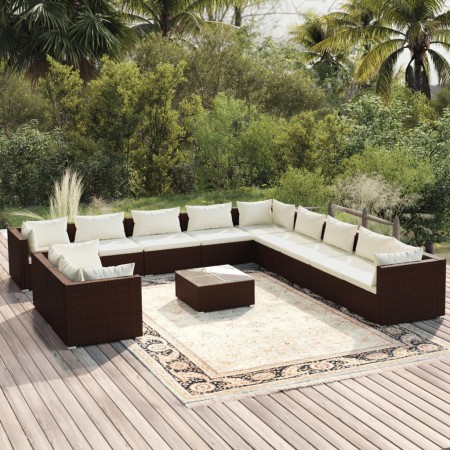 vidaXL 12-tlg. Garten-Lounge-Set mit Kissen Braun Poly Rattan