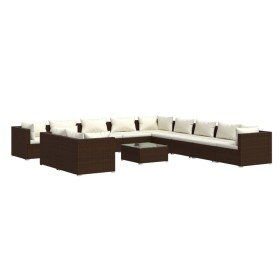 vidaXL 12-tlg. Garten-Lounge-Set mit Kissen Braun Poly Rattan