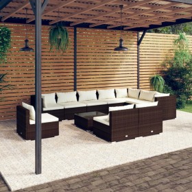 vidaXL 11-tlg. Garten-Lounge-Set mit Kissen Poly Rattan Braun