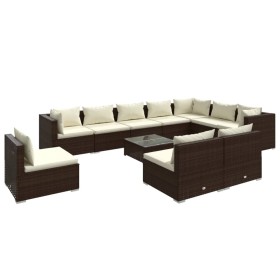 vidaXL 11-tlg. Garten-Lounge-Set mit Kissen Poly Rattan Braun