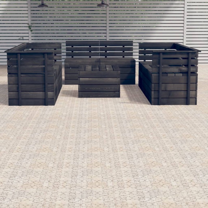 vidaXL 9-tlg. Garten-Sofagarnitur aus Paletten Kiefernholz Dunkelgrau vidaXL 9-tlg. Garten-Sofagarnitur aus Paletten Kiefernholz Dunkelgrau