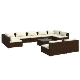 vidaXL 10-tlg. Garten-Lounge-Set mit Kissen Braun Poly Rattan