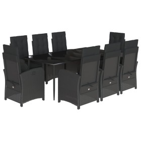 vidaXL 9-tlg. Garten-Essgruppe mit Kissen Schwarz Poly Rattan