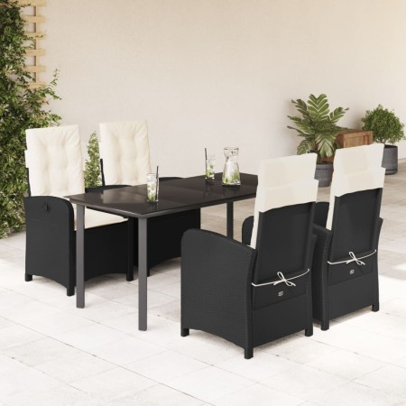 vidaXL 5-tlg. Garten-Essgruppe mit Kissen Schwarz Poly Rattan