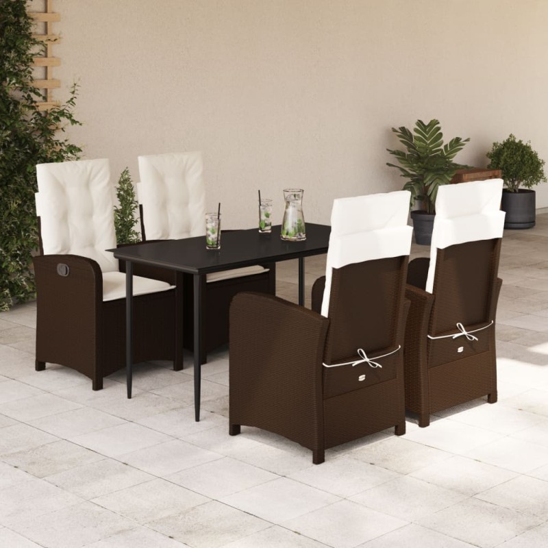 vidaXL 5-tlg. Garten-Essgruppe mit Kissen Braun Poly Rattan vidaXL 5-tlg. Garten-Essgruppe mit Kissen Braun Poly Rattan