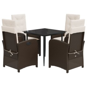 vidaXL 5-tlg. Garten-Essgruppe mit Kissen Braun Poly Rattan
