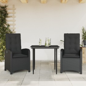 vidaXL 3-tlg. Garten-Essgruppe mit Kissen Schwarz Poly Rattan