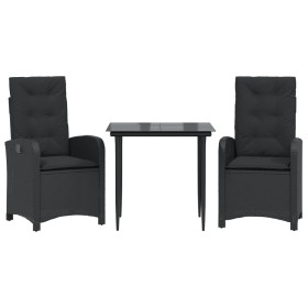 vidaXL 3-tlg. Garten-Essgruppe mit Kissen Schwarz Poly Rattan