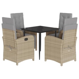 vidaXL 5-tlg. Garten-Essgruppe mit Kissen Beigemischung Poly Rattan