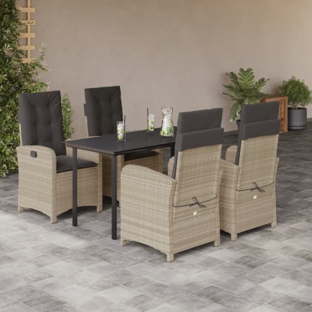 vidaXL 5-tlg. Garten-Essgruppe mit Kissen Hellgrau Poly Rattan