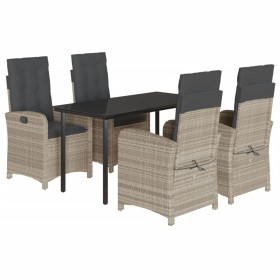 vidaXL 5-tlg. Garten-Essgruppe mit Kissen Hellgrau Poly Rattan