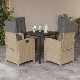 vidaXL 5-tlg. Garten-Essgruppe mit Kissen Beigemischung Poly Rattan
