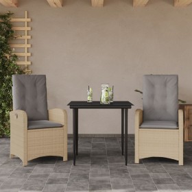 vidaXL 3-tlg. Garten-Essgruppe mit Kissen Beigemischung Poly Rattan