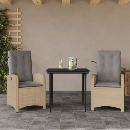 vidaXL 3-tlg. Garten-Essgruppe mit Kissen Beigemischung Poly Rattan