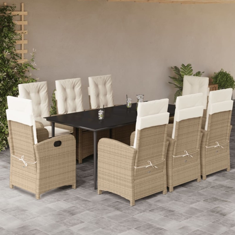 vidaXL 9-tlg. Garten-Essgruppe mit Kissen Beige Poly Rattan vidaXL 9-tlg. Garten-Essgruppe mit Kissen Beige Poly Rattan