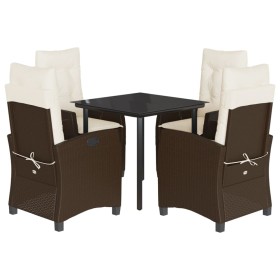 vidaXL 5-tlg. Garten-Essgruppe mit Kissen Braun Poly Rattan