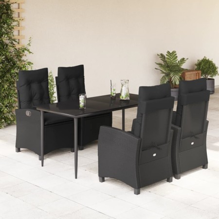 vidaXL 5-tlg. Garten-Essgruppe mit Kissen Schwarz Poly Rattan