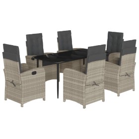 vidaXL 7-tlg. Garten-Essgruppe mit Kissen Hellgrau Poly Rattan