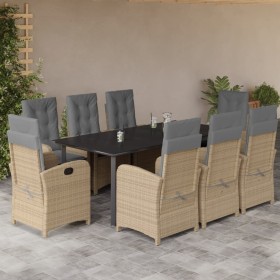 vidaXL 9-tlg. Garten-Essgruppe mit Kissen Beigemischung Poly Rattan