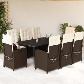 vidaXL 9-tlg. Garten-Essgruppe mit Kissen Braun Poly Rattan