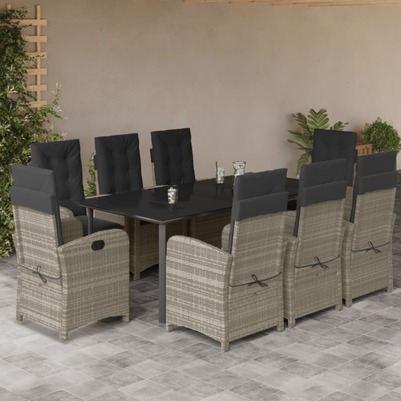 vidaXL 9-tlg. Garten-Essgruppe mit Kissen Hellgrau Poly Rattan vidaXL 9-tlg. Garten-Essgruppe mit Kissen Hellgrau Poly Rattan