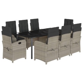 vidaXL 9-tlg. Garten-Essgruppe mit Kissen Hellgrau Poly Rattan