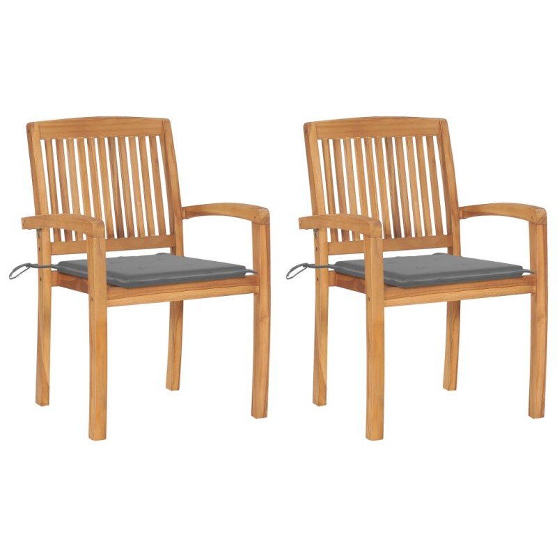 Gartenstühle 2 Stk. mit Grauen Kissen Massivholz Teak Gartenstühle 2 Stk. mit Grauen Kissen Massivholz Teak
