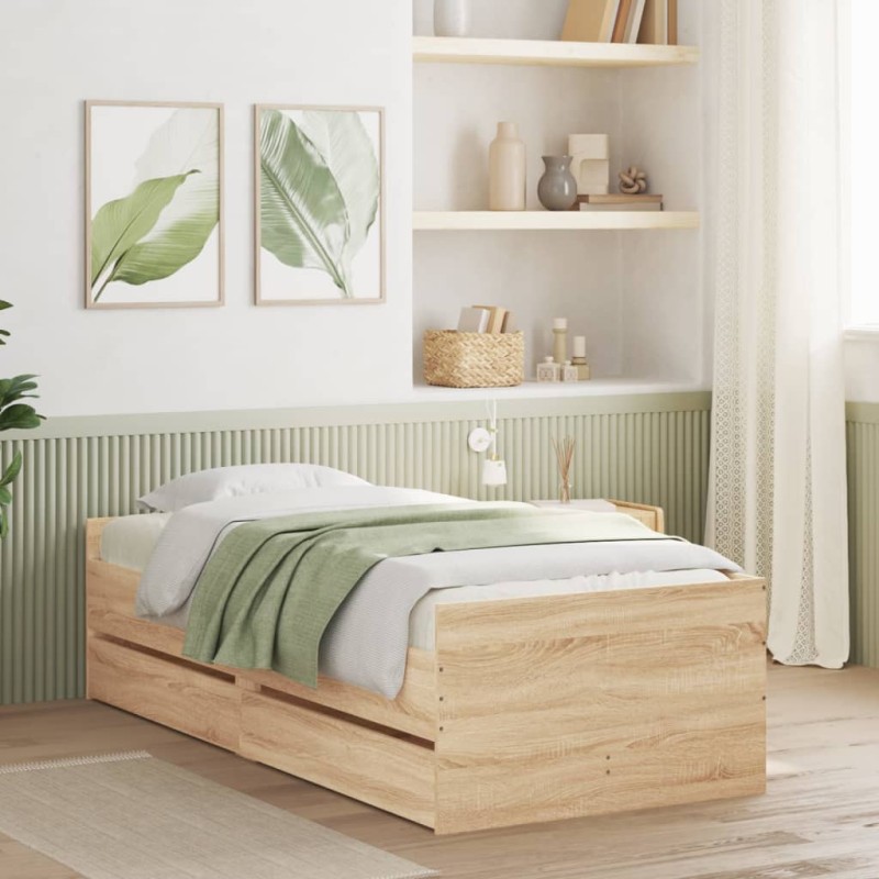 vidaXL Bettgestell mit Schubladen Sonoma-Eiche 90x190 cm vidaXL Bettgestell mit Schubladen Sonoma-Eiche 90x190 cm