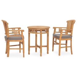 3-tlg. Garten-Essgruppe mit Auflagen Teak Massivholz