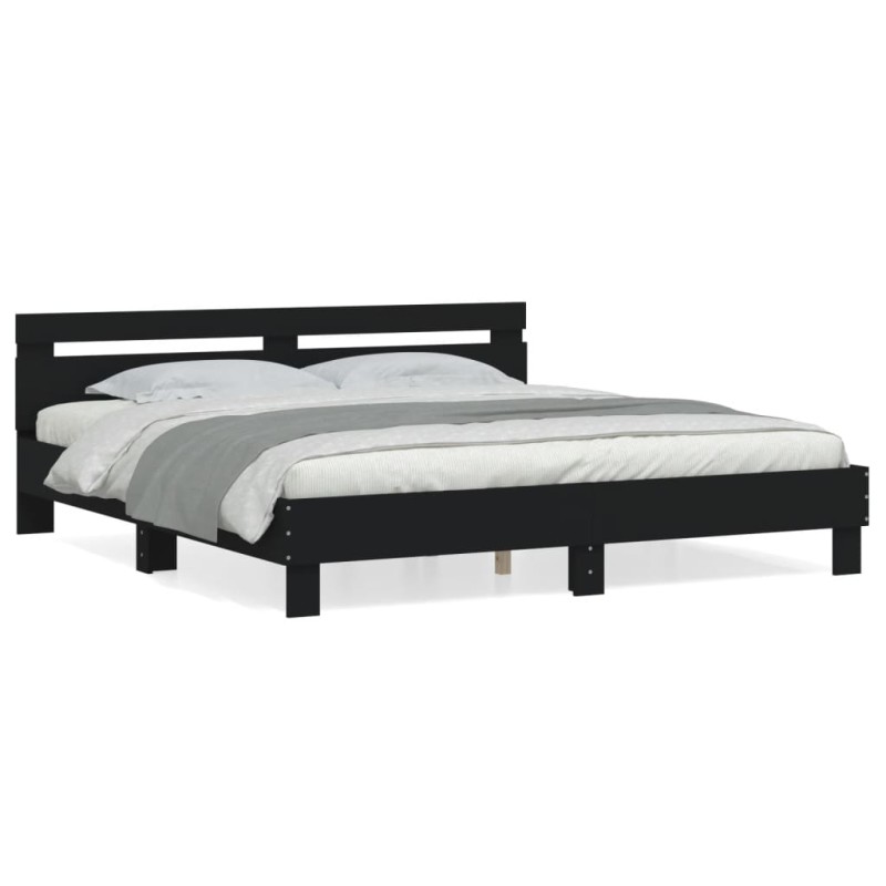 vidaXL Bettgestell mit Kopfteil Schwarz 180x200 cm Holzwerkstoff vidaXL Bettgestell mit Kopfteil Schwarz 180x200 cm Holzwerkstoff