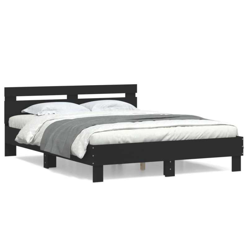 vidaXL Bettgestell mit Kopfteil Schwarz 150x200 cm Holzwerkstoff vidaXL Bettgestell mit Kopfteil Schwarz 150x200 cm Holzwerkstoff