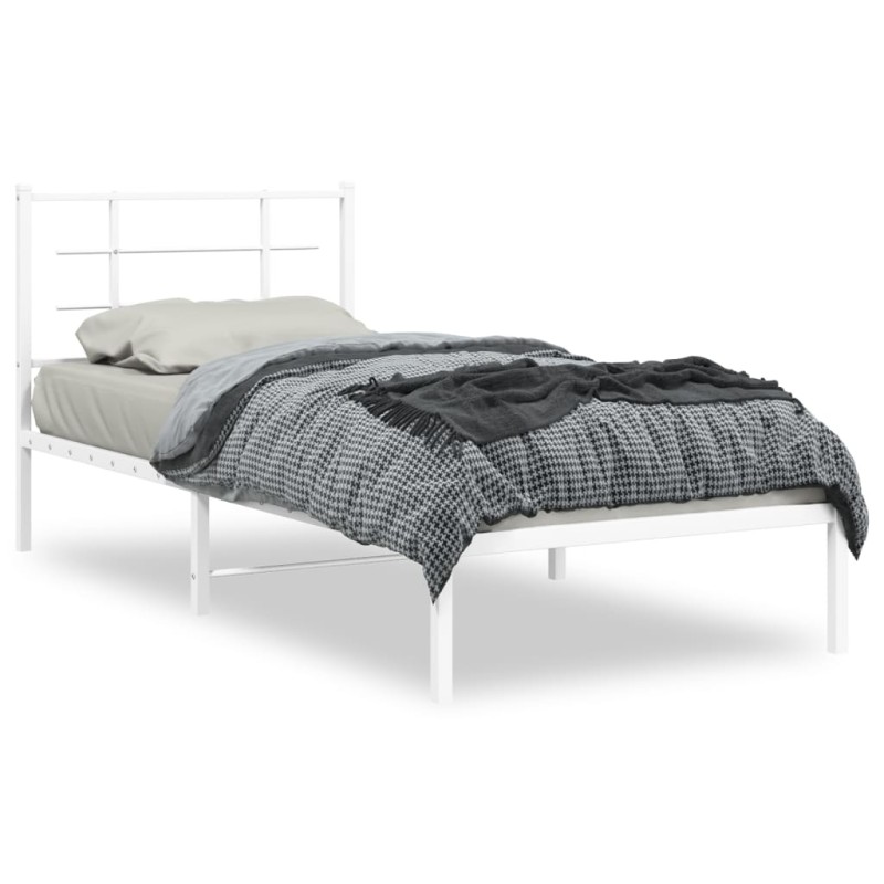 vidaXL Bettgestell mit Kopfteil Metall Weiß 90x200 cm vidaXL Bettgestell mit Kopfteil Metall Weiß 90x200 cm
