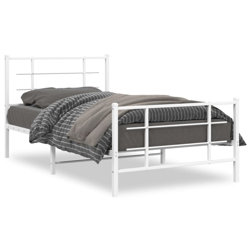 vidaXL Bettgestell mit Kopf- und Fußteil Metall Weiß 100x190 cm vidaXL Bettgestell mit Kopf- und Fußteil Metall Weiß 100x190 cm