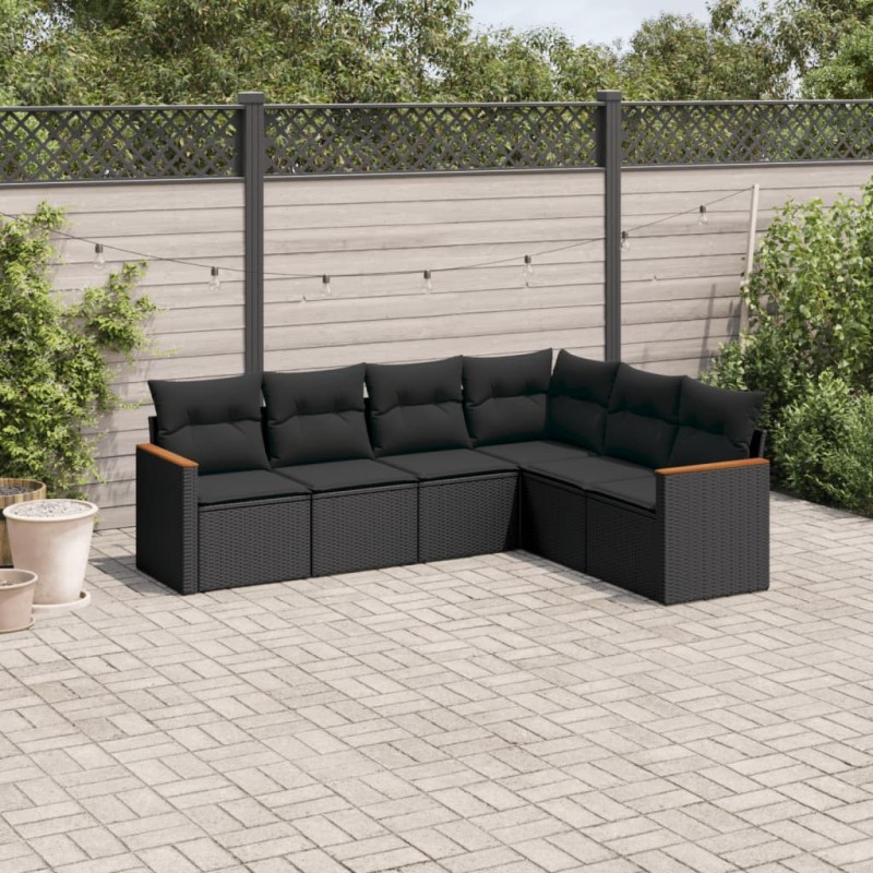 vidaXL 6-tlg. Garten-Sofagarnitur mit Kissen Schwarz Poly Rattan vidaXL 6-tlg. Garten-Sofagarnitur mit Kissen Schwarz Poly Rattan