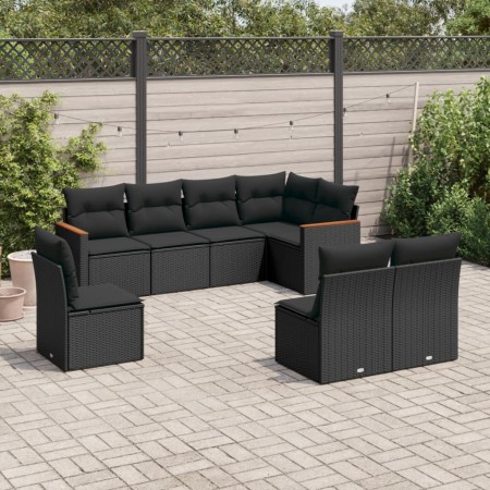 vidaXL 8-tlg. Garten-Sofagarnitur mit Kissen Schwarz Poly Rattan