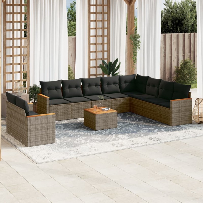 vidaXL 11-tlg. Garten-Sofagarnitur mit Kissen Grau Poly Rattan vidaXL 11-tlg. Garten-Sofagarnitur mit Kissen Grau Poly Rattan