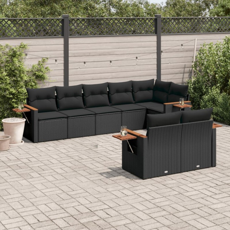 vidaXL 8-tlg. Garten-Sofagarnitur mit Kissen Schwarz Poly Rattan vidaXL 8-tlg. Garten-Sofagarnitur mit Kissen Schwarz Poly Rattan