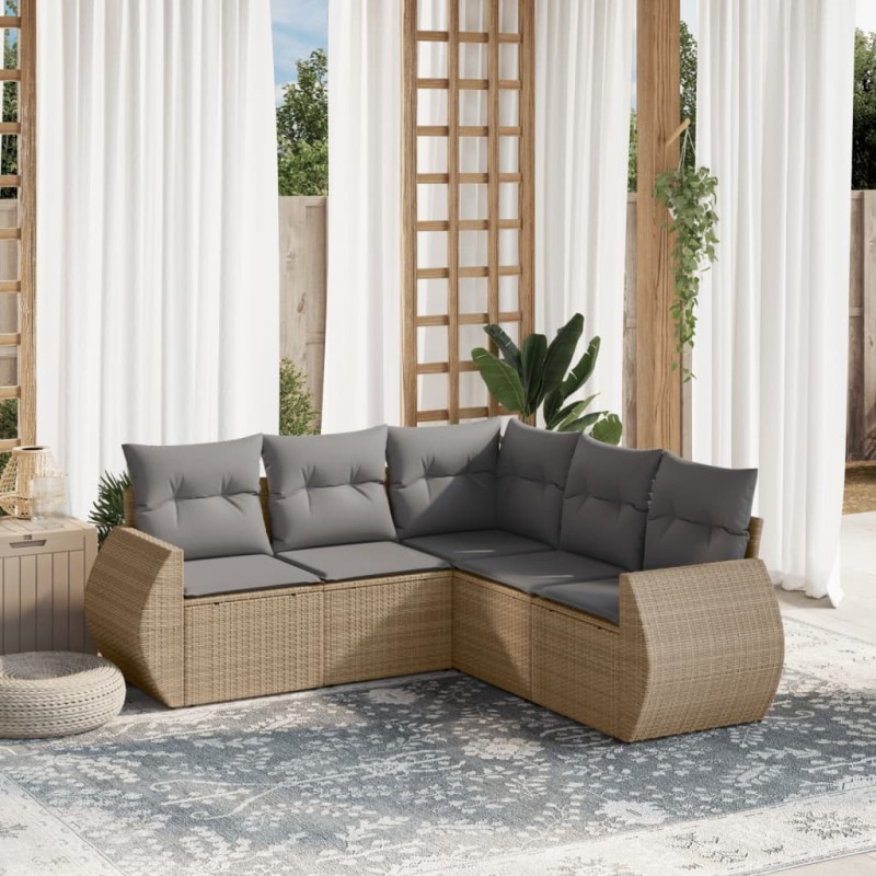 vidaXL 5-tlg. Garten-Sofagarnitur mit Kissen Beige Poly Rattan vidaXL 5-tlg. Garten-Sofagarnitur mit Kissen Beige Poly Rattan