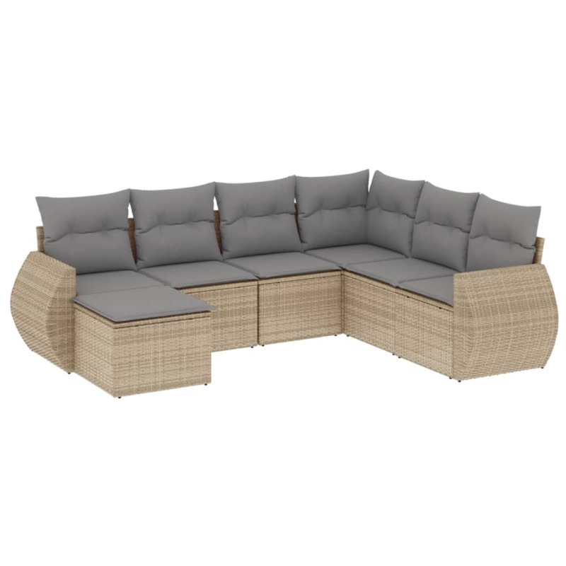vidaXL 7-tlg. Garten-Sofagarnitur mit Kissen Beige Poly Rattan vidaXL 7-tlg. Garten-Sofagarnitur mit Kissen Beige Poly Rattan
