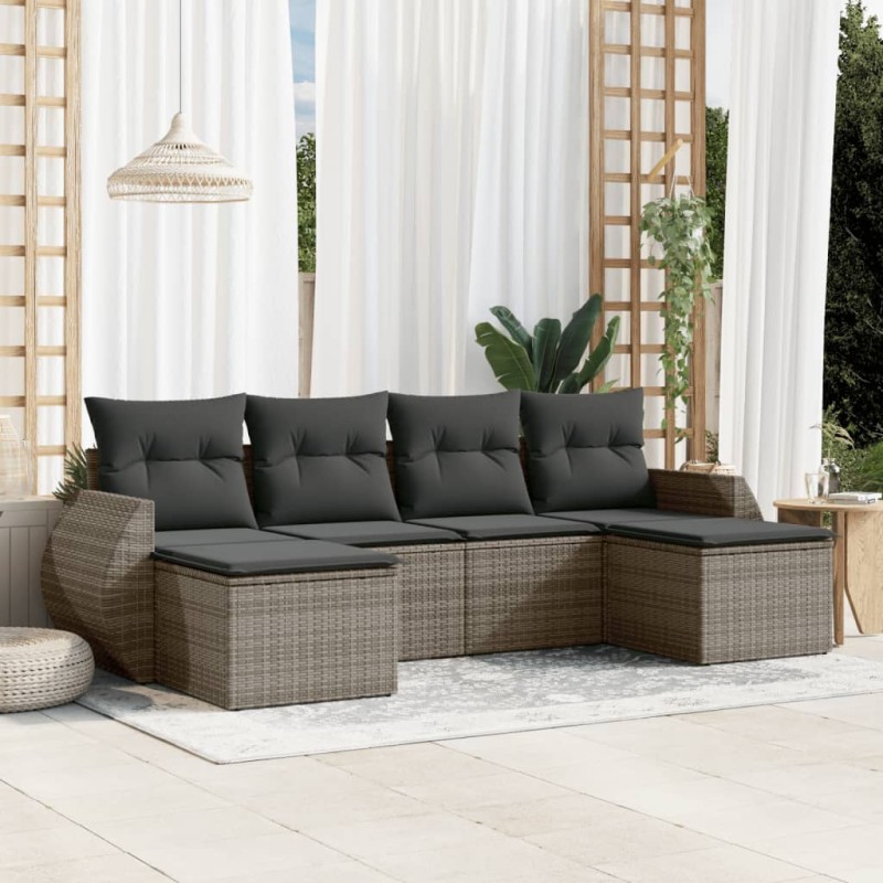 vidaXL 6-tlg. Garten-Sofagarnitur mit Kissen Grau Poly Rattan vidaXL 6-tlg. Garten-Sofagarnitur mit Kissen Grau Poly Rattan