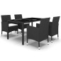 5-tlg. Garten-Essgruppe Poly Rattan und Hartglas Schwarz 5-tlg. Garten-Essgruppe Poly Rattan und Hartglas Schwarz