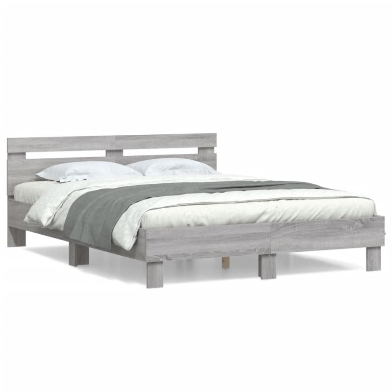 vidaXL Bettgestell mit Kopfteil Grau Sonoma 150x200 cm Holzwerkstoff vidaXL Bettgestell mit Kopfteil Grau Sonoma 150x200 cm Holzwerkstoff
