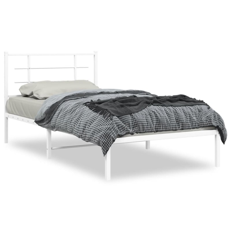 vidaXL Bettgestell mit Kopfteil Metall Weiß 107x203 cm vidaXL Bettgestell mit Kopfteil Metall Weiß 107x203 cm