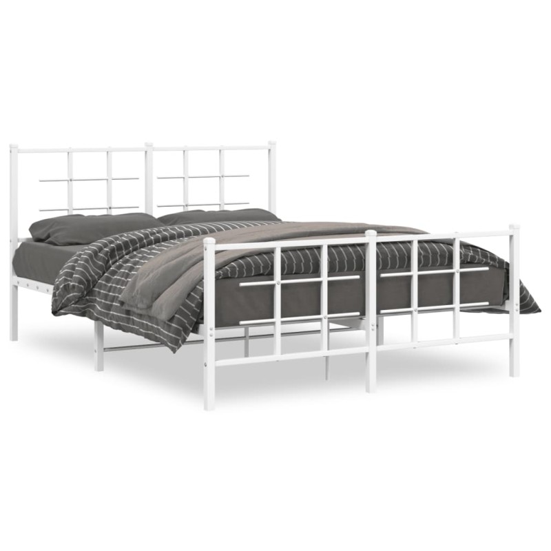 vidaXL Bettgestell mit Kopf- und Fußteil Metall Weiß 135x190 cm vidaXL Bettgestell mit Kopf- und Fußteil Metall Weiß 135x190 cm