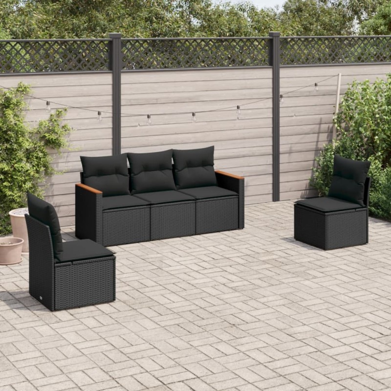 vidaXL 5-tlg. Garten-Sofagarnitur mit Kissen Schwarz Poly Rattan vidaXL 5-tlg. Garten-Sofagarnitur mit Kissen Schwarz Poly Rattan