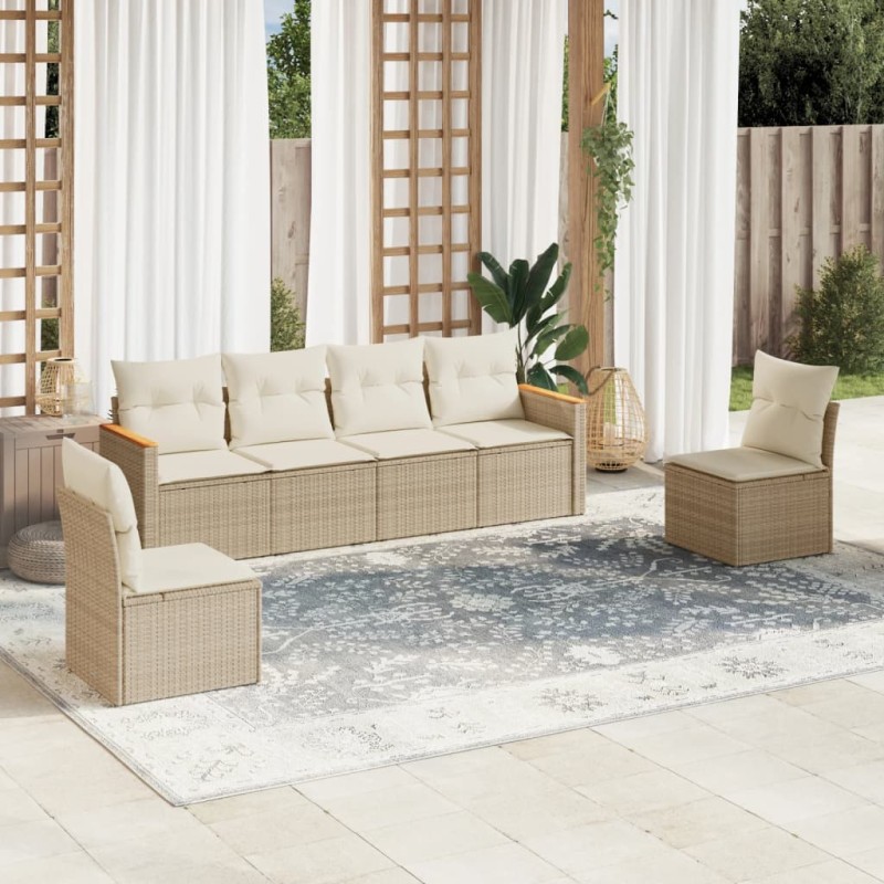 vidaXL 6-tlg. Garten-Sofagarnitur mit Kissen Beige Poly Rattan vidaXL 6-tlg. Garten-Sofagarnitur mit Kissen Beige Poly Rattan