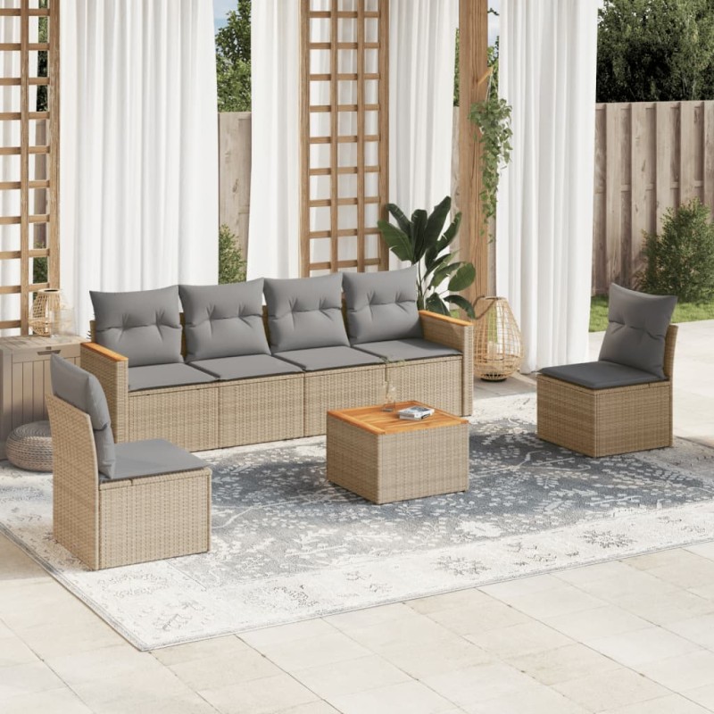 vidaXL 7-tlg. Garten-Sofagarnitur mit Kissen Beige Poly Rattan vidaXL 7-tlg. Garten-Sofagarnitur mit Kissen Beige Poly Rattan