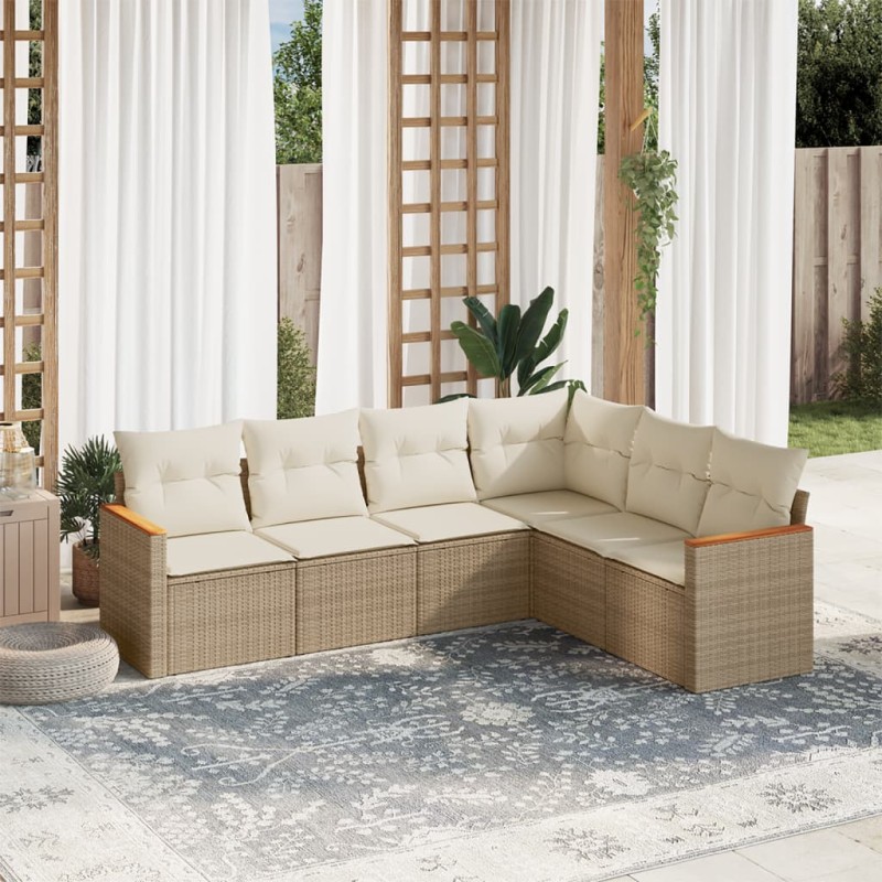 vidaXL 6-tlg. Garten-Sofagarnitur mit Kissen Beige Poly Rattan vidaXL 6-tlg. Garten-Sofagarnitur mit Kissen Beige Poly Rattan