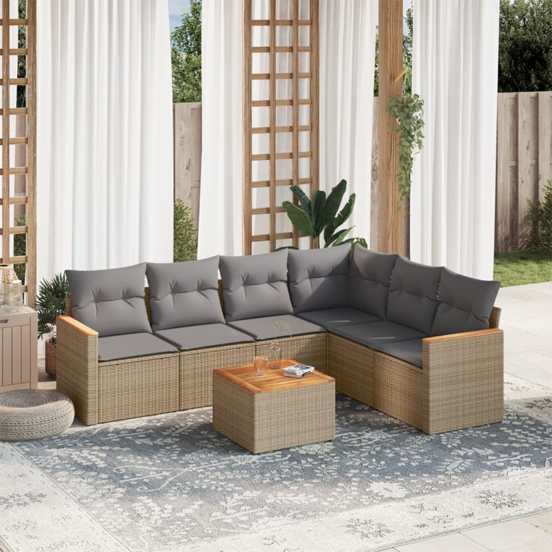 vidaXL 7-tlg. Garten-Sofagarnitur mit Kissen Beige Poly Rattan vidaXL 7-tlg. Garten-Sofagarnitur mit Kissen Beige Poly Rattan