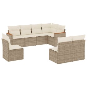 vidaXL 8-tlg. Garten-Sofagarnitur mit Kissen Beige Poly Rattan